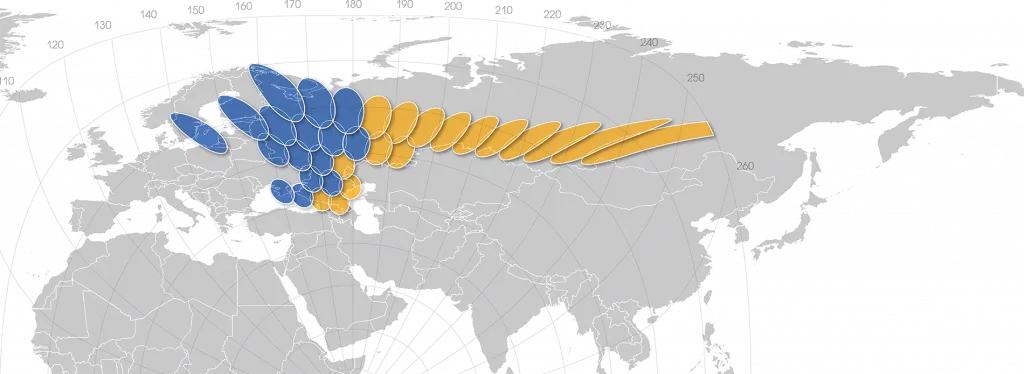 Зона покрытия спутникового интернета Газпром спутника Ямал-601 в Славянске-на-Кубани